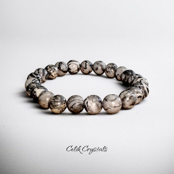 Map Stone Jasper Bracelet - 8mm Unisex - Picture 2 of 6